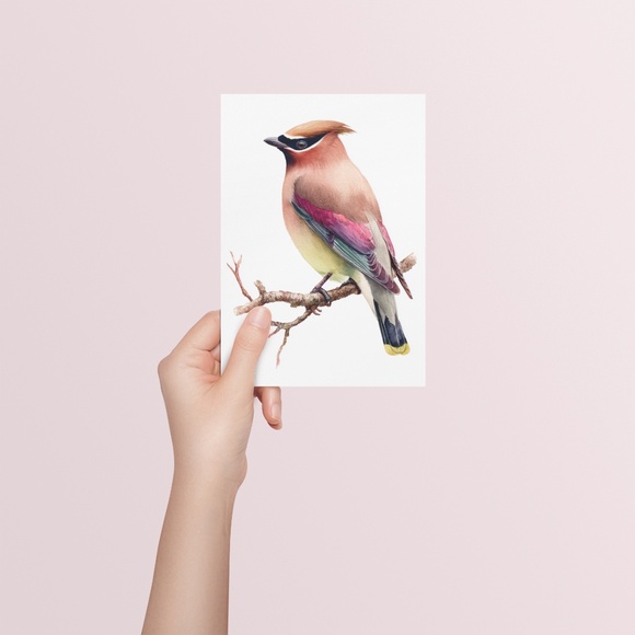 Watercolor Cedar Waxwing Bird Portrait Wall Art Print, Unframed - Vibrant Nature - Picture 5 of 7